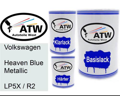 Volkswagen, Heaven Blue Metallic, LP5X / R2: 500ml Lackdose + 500ml Klarlack + 250ml Härter - Set, von ATW Autoteile West.